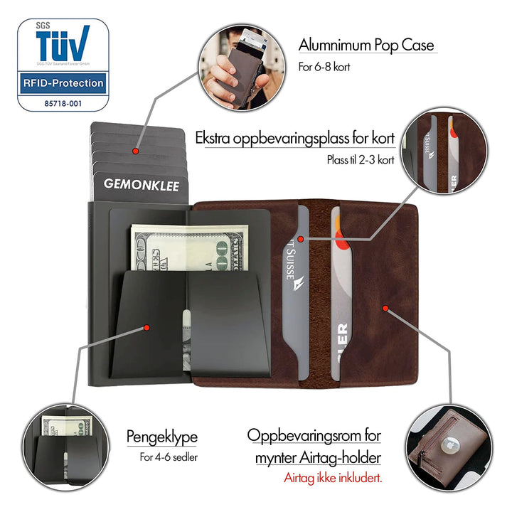 RFID-tegnebog med dobbelte pop-up-lommer i aluminium
