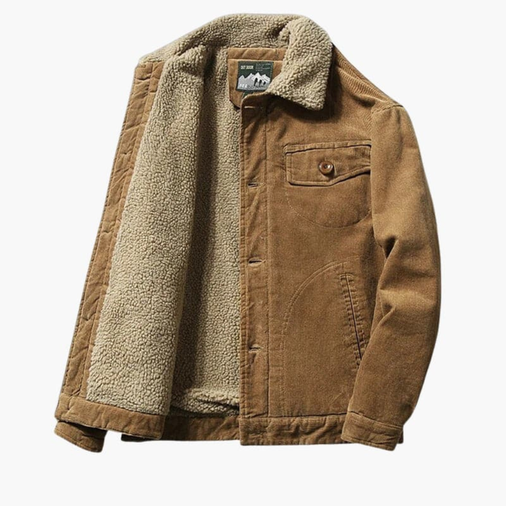 Herre Corduroy Jakke med Sherpa Foring og Knaplukning