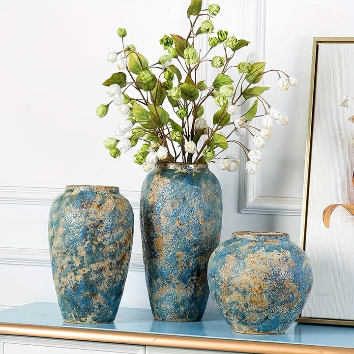 Unik vintage keramikvase – håndlavet blå terracotta til et autentisk look
