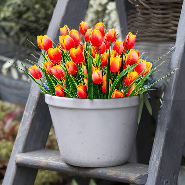 Sæt med 6 buketter kunstige tulipaner – UV-bestandige og realistiske til have- og indendørsdekoration