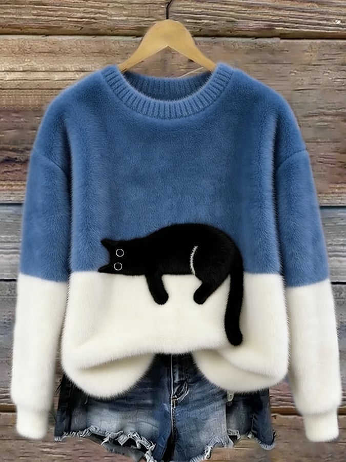 Oversize-sweater med katteprint