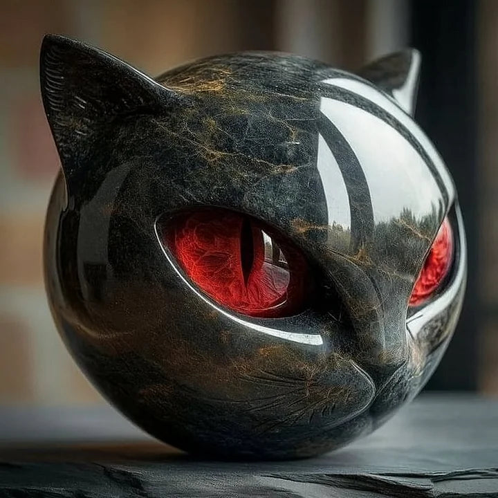 NoirCat skulptur – sort kattehoved med hypnotiske øjne