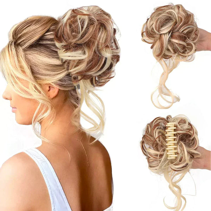 Krøllet chignon – clip-in hairextensions med volumen og naturligt udseende