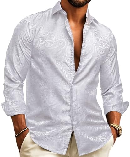 Herreskjorte i paisley-jacquard – langærmet model til bryllupper og aftentøj