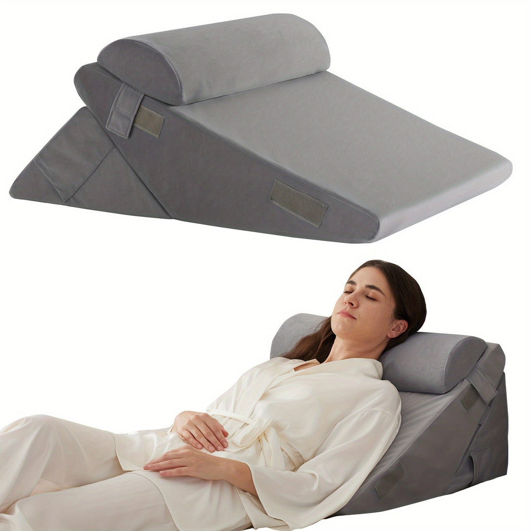 RelaxPlus Justerbar Ortopædisk Kilepude - Premium 7-i-1 Memory Foam-støttesystem