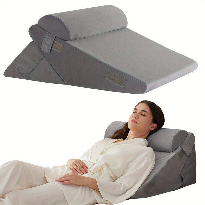 RelaxPlus Justerbar Ortopædisk Kilepude - Premium 7-i-1 Memory Foam-støttesystem