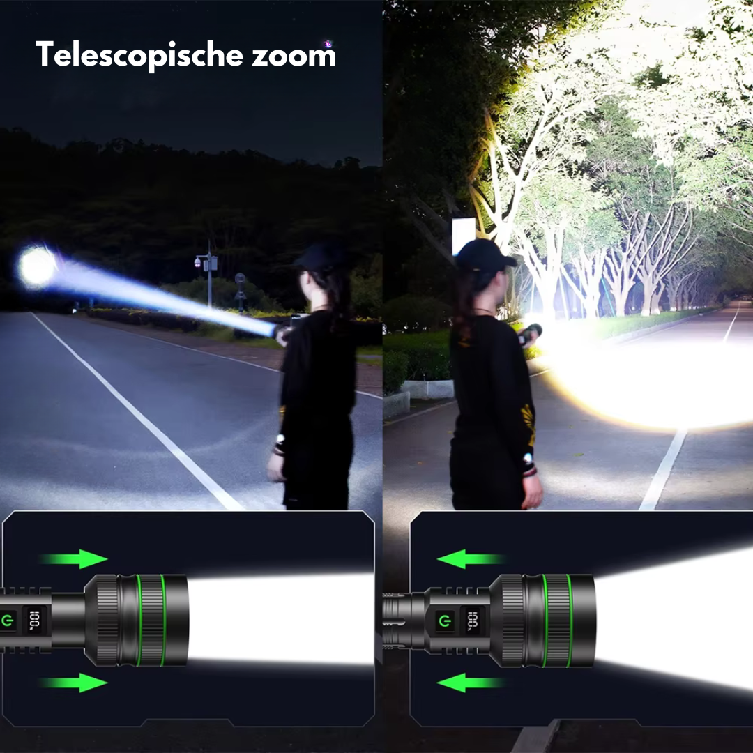 Ekstra kraftig og zoombar LED-lommelygte - PowerBeam