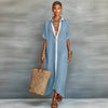 Kvinders Oversized Knap-Ned Maxi Skjorte Kjole
