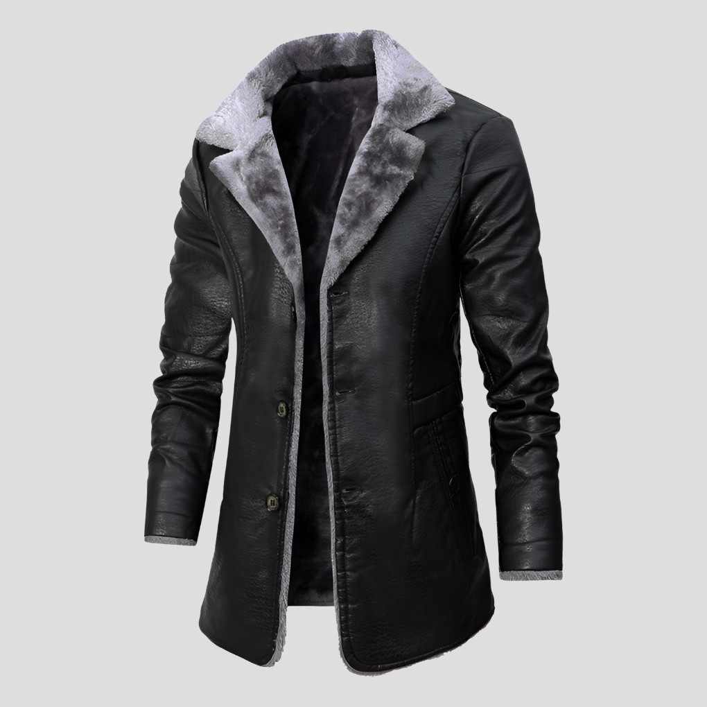 Herre læderfrakke med shearling-for