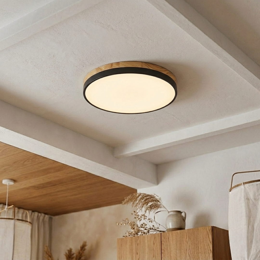 Rund skive-loftlampe – flad, indbygget lampe