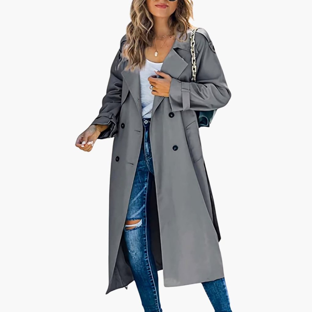 Kvinders Trench Coat med Knaplukning Udsalgspris