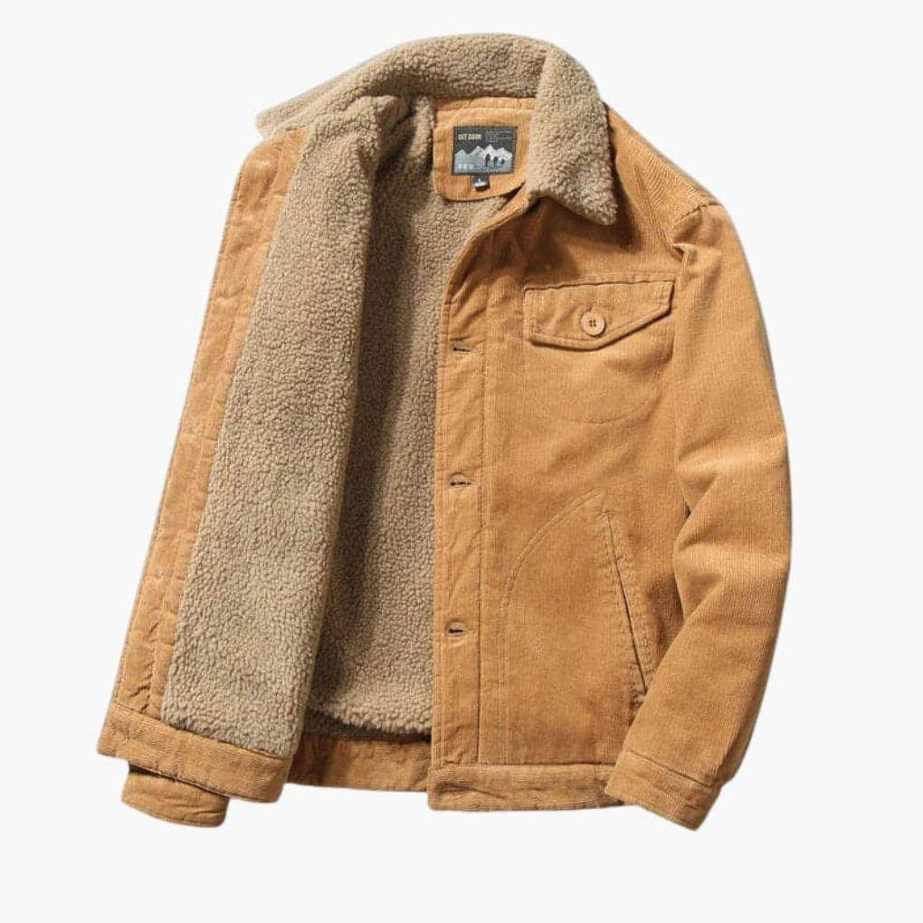 Herre Corduroy Jakke med Sherpa Foring og Knaplukning