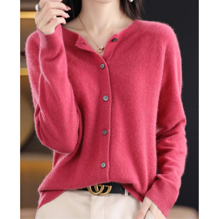 Cardigan til damer i merinould og kashmir – elegant vinterstrik med rund hals