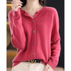 Cardigan til damer i merinould og kashmir – elegant vinterstrik med rund hals