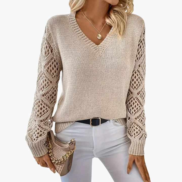 Kvindernes Fine Strik Sweater med V-Hals og Lange Ærmer