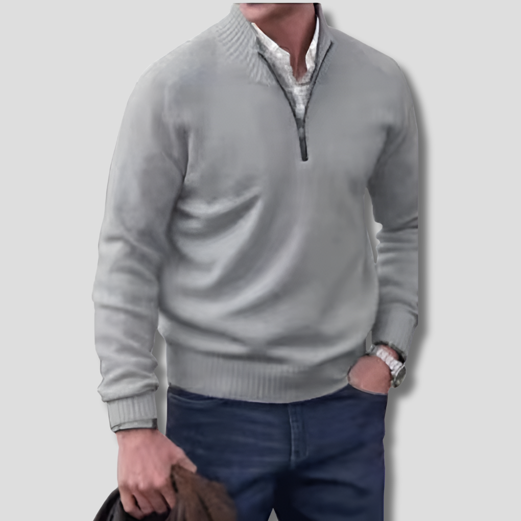 Herre sweater med halv lynlås