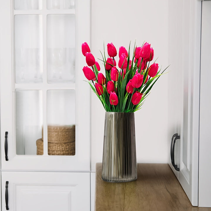 Sæt med 6 buketter kunstige tulipaner – UV-bestandige og realistiske til have- og indendørsdekoration
