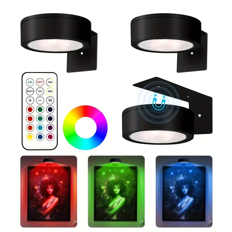 Justerbar magnetisk billedlampe | LED-touch & fjernbetjening, RGB/hvid, USB