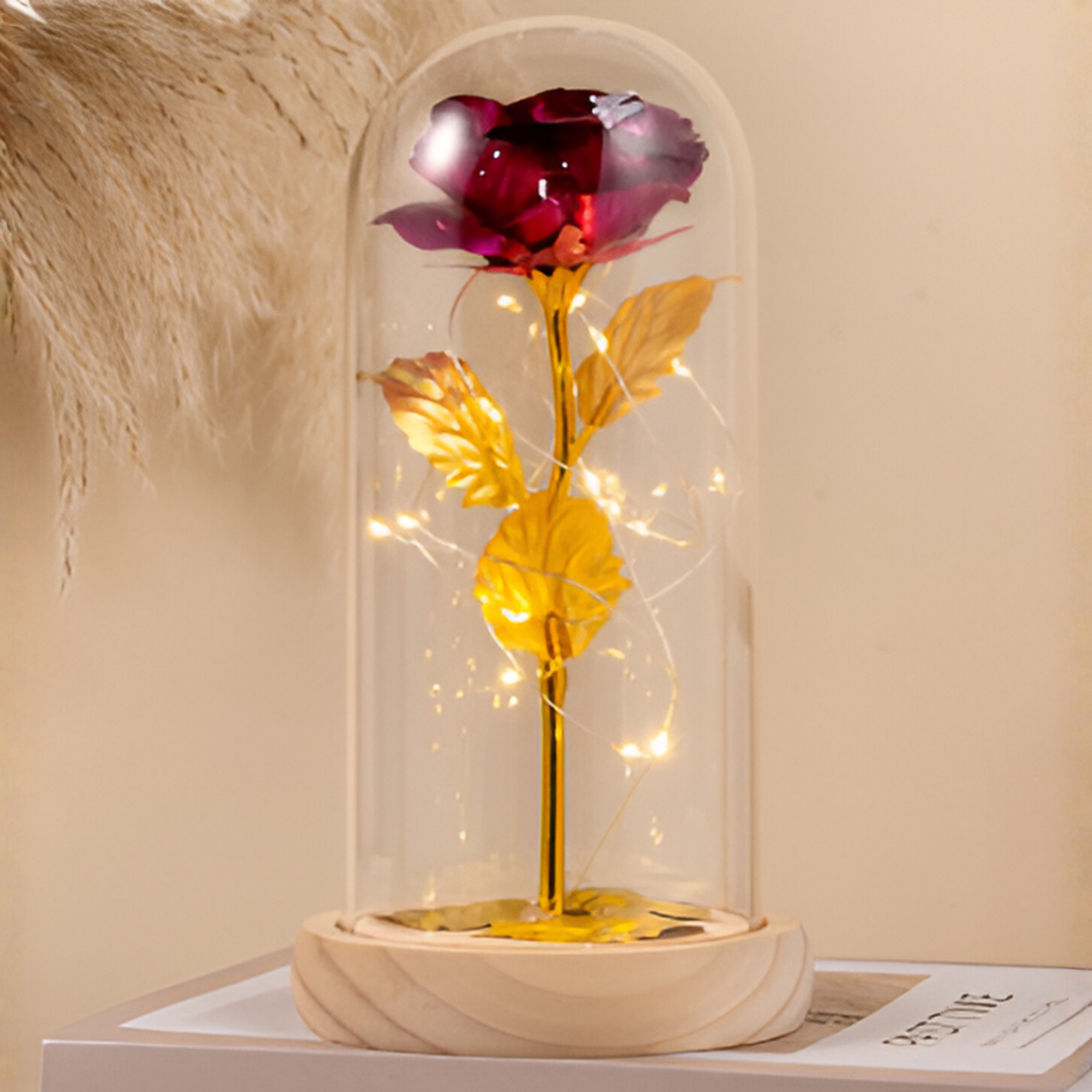 Evig rose med LED-lys i glaskuppel