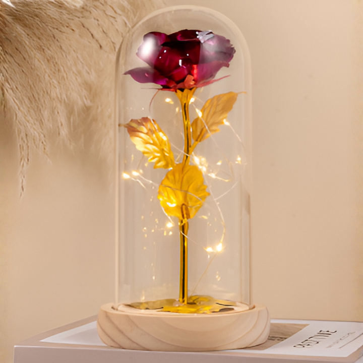 Evig rose med LED-lys i glaskuppel