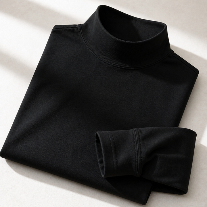 Slim fit-langærmet trøje med foldbar høj krave til mænd