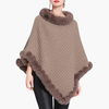 Kvindernes Strikkede Poncho med Falsk Pelskant og Oversized Pasform