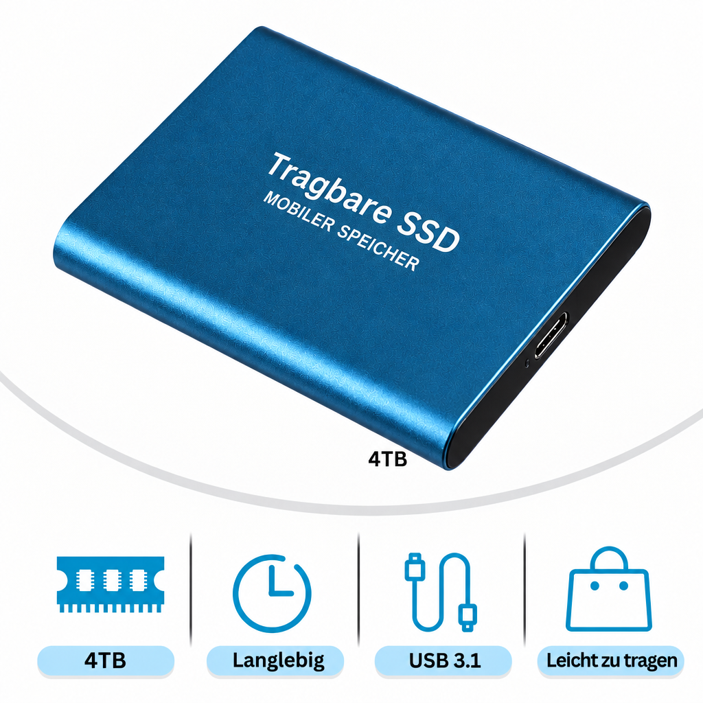 Bærbar 30 TB SSD med robust hus