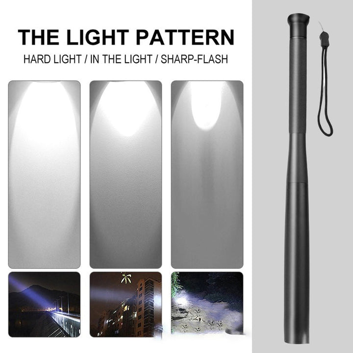 LED-lygte i form af et baseballbat | Aluminiumslegering, 3 lystilstande | Nød- og hverdagsbrug