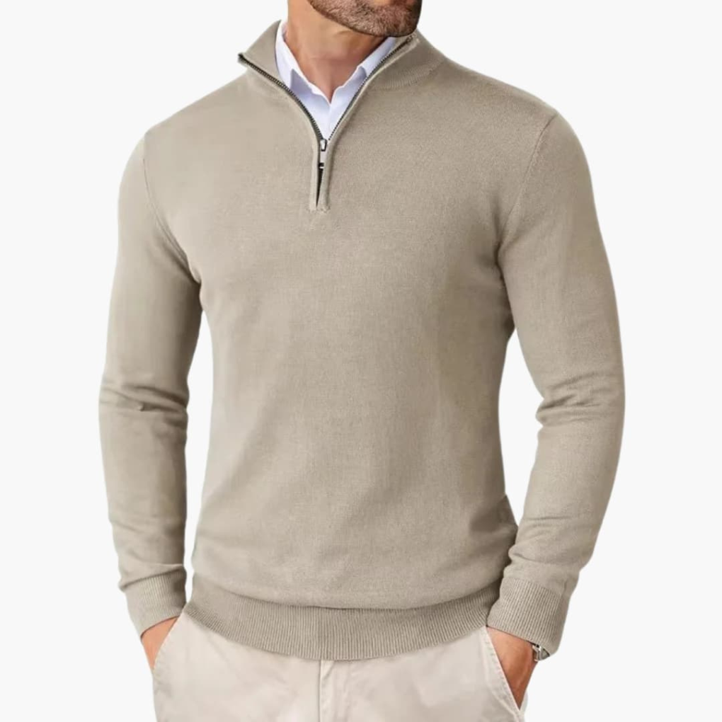 Herre Pullover med Kvart Lynlås og Ribbet Kant