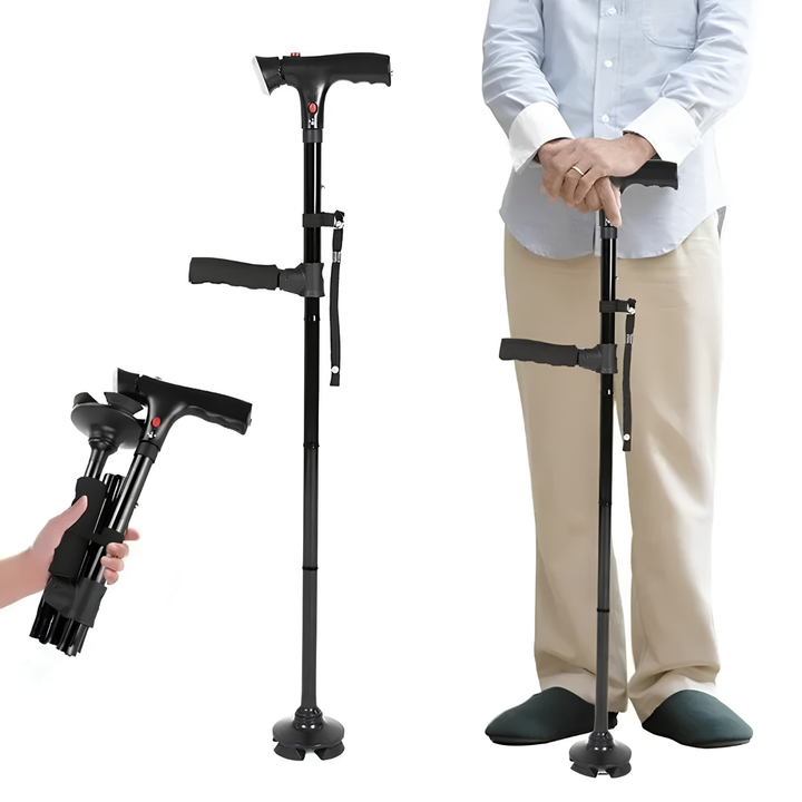 Foldbar stok med dobbelt håndtag, alarm og lys