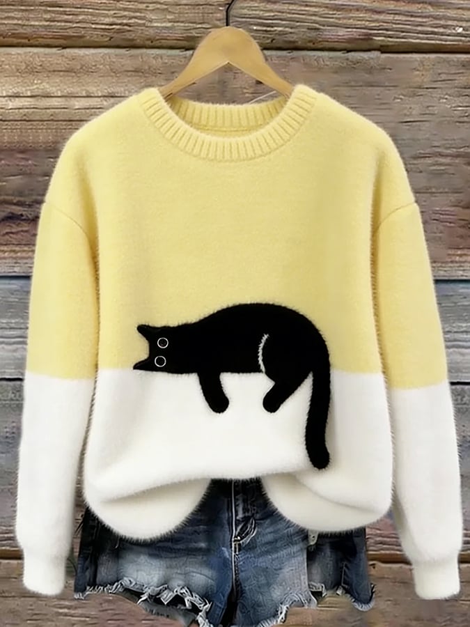 Oversize-sweater med katteprint