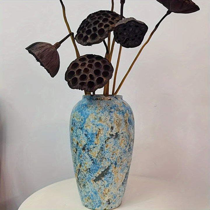 Unik vintage keramikvase – håndlavet blå terracotta til et autentisk look