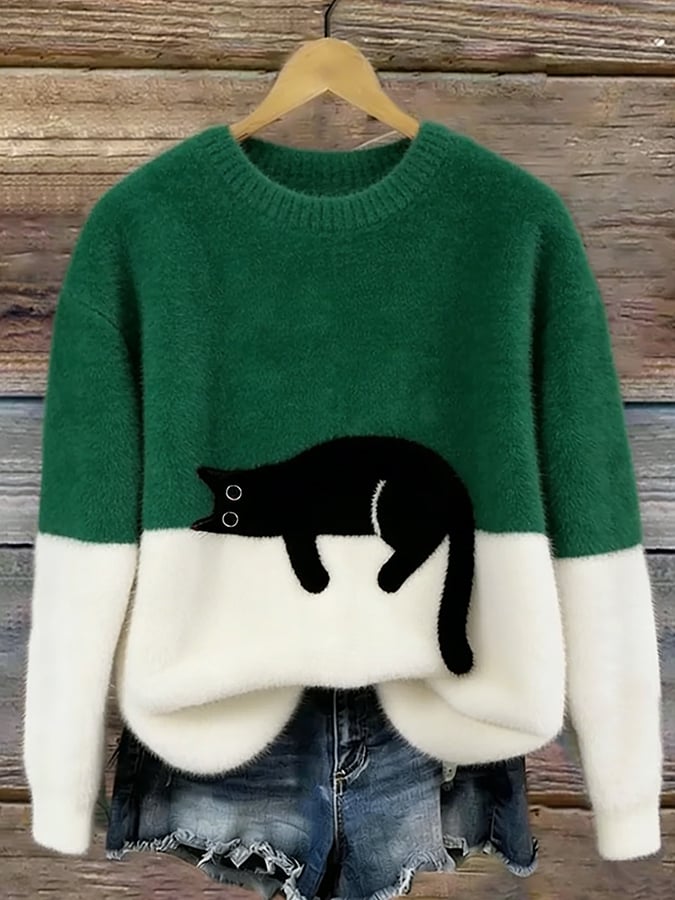 Oversize-sweater med katteprint
