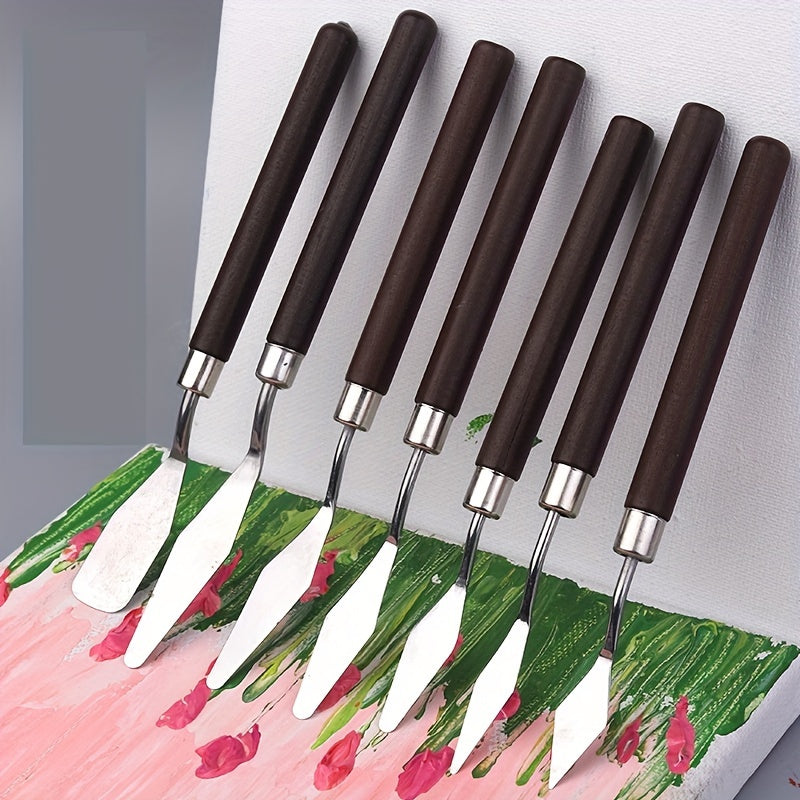 Sæt med 7 paletknive i rustfrit stål – til maling og farveblanding