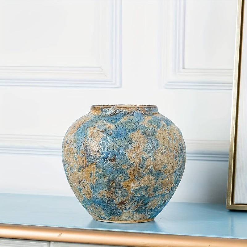 Unik vintage keramikvase – håndlavet blå terracotta til et autentisk look
