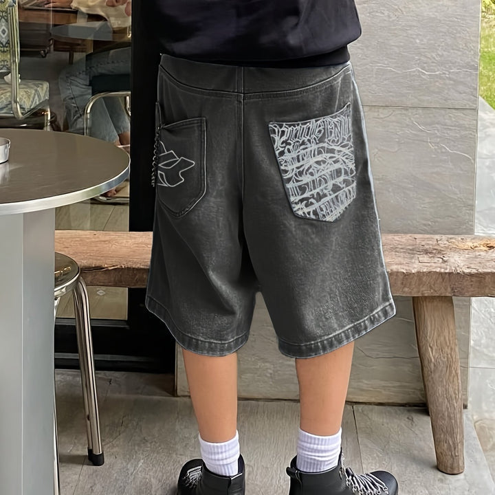 Afslappede bermudashorts i denim – løs pasform med elegant blomsterbroderi