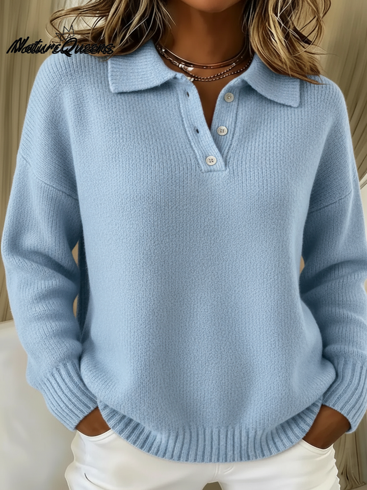 Klassisk langærmet pullover med polokrave til mænd og kvinder, blød elastisk strik