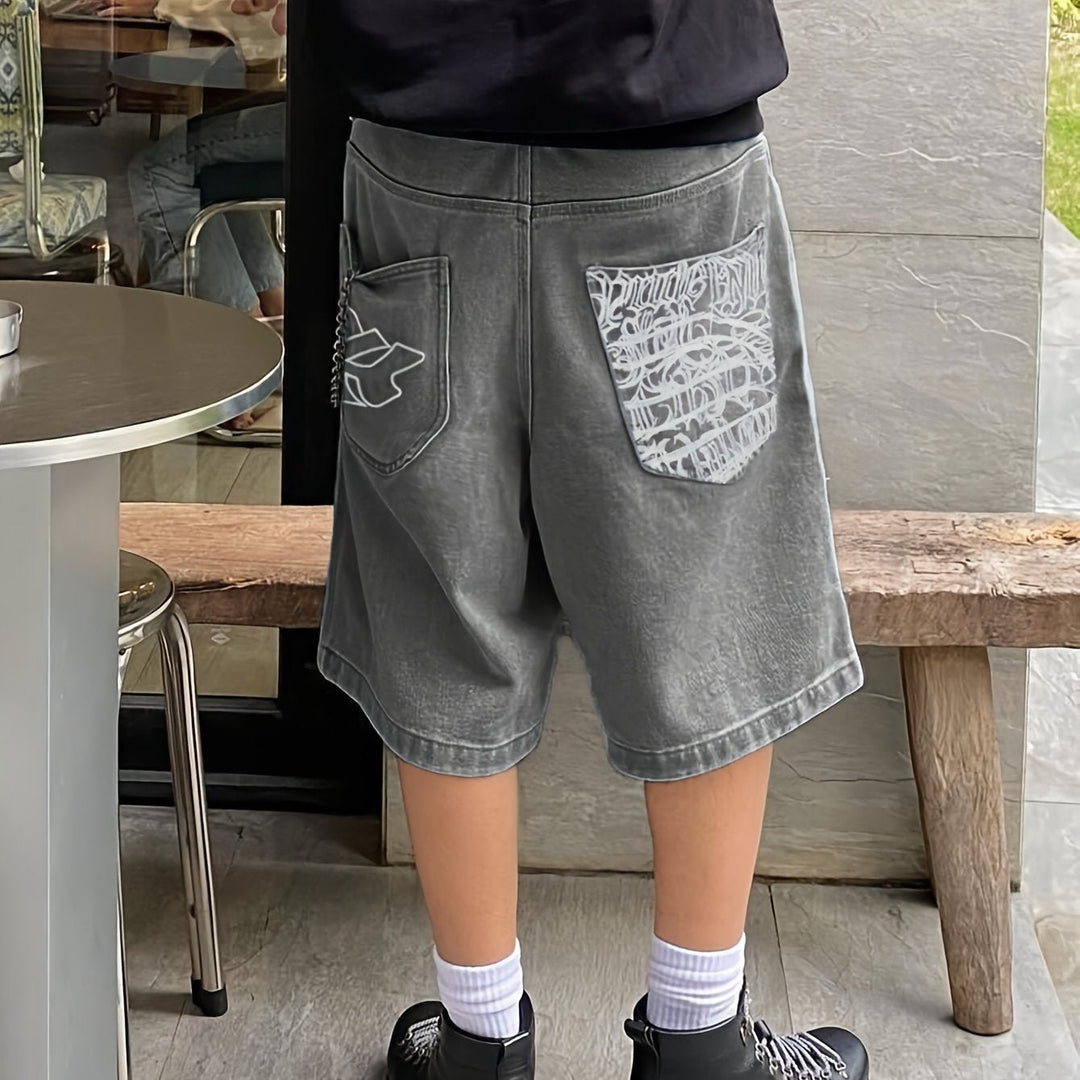 Afslappede bermudashorts i denim – løs pasform med elegant blomsterbroderi