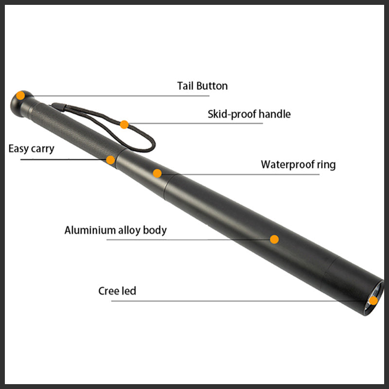 LED-lygte i form af et baseballbat | Aluminiumslegering, 3 lystilstande | Nød- og hverdagsbrug