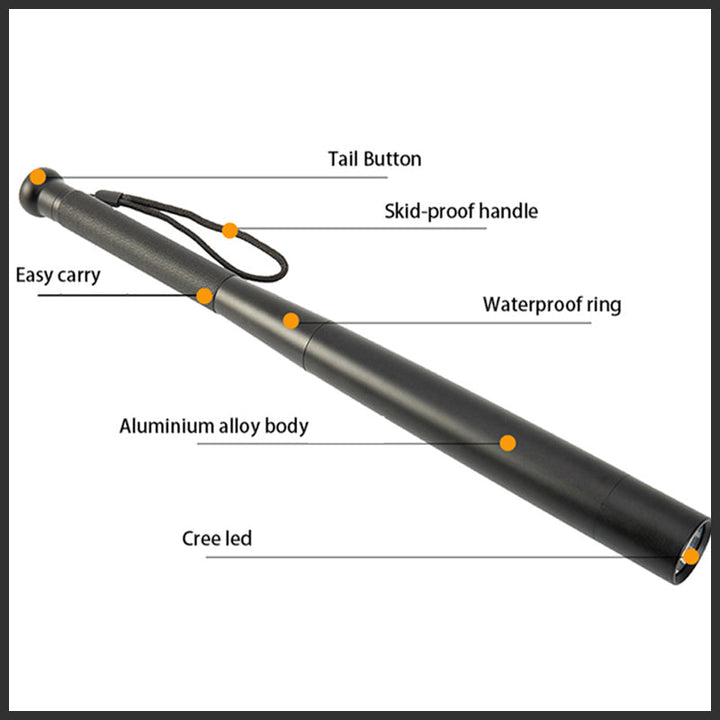 LED-lygte i form af et baseballbat | Aluminiumslegering, 3 lystilstande | Nød- og hverdagsbrug