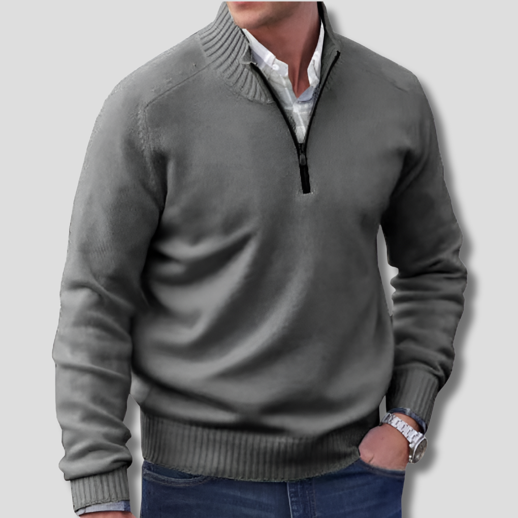 Herre sweater med halv lynlås