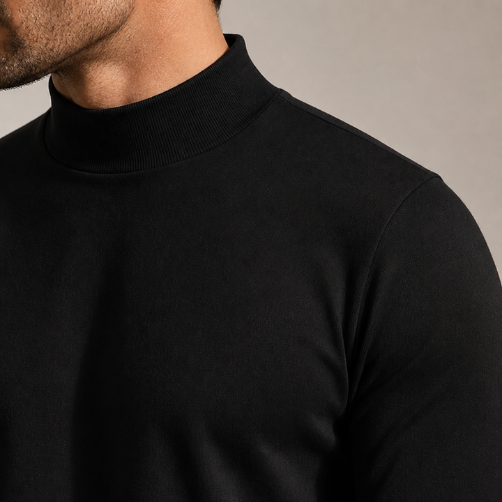 Slim fit-langærmet trøje med foldbar høj krave til mænd