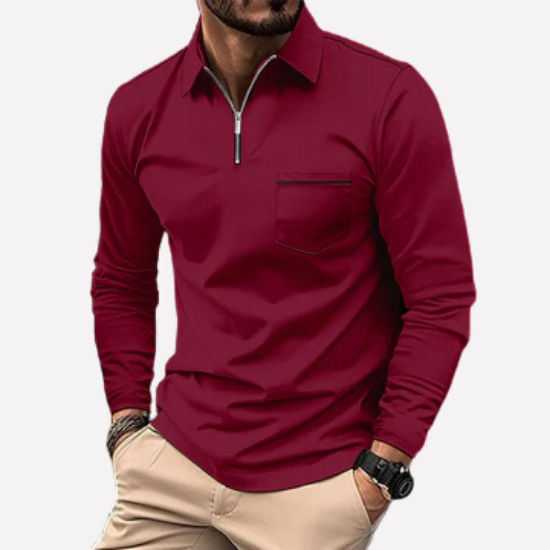 Herre langærmet poloshirt med brystlomme