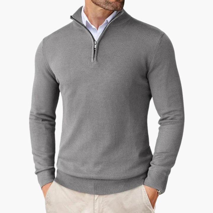 Herre Pullover med Kvart Lynlås og Ribbet Kant