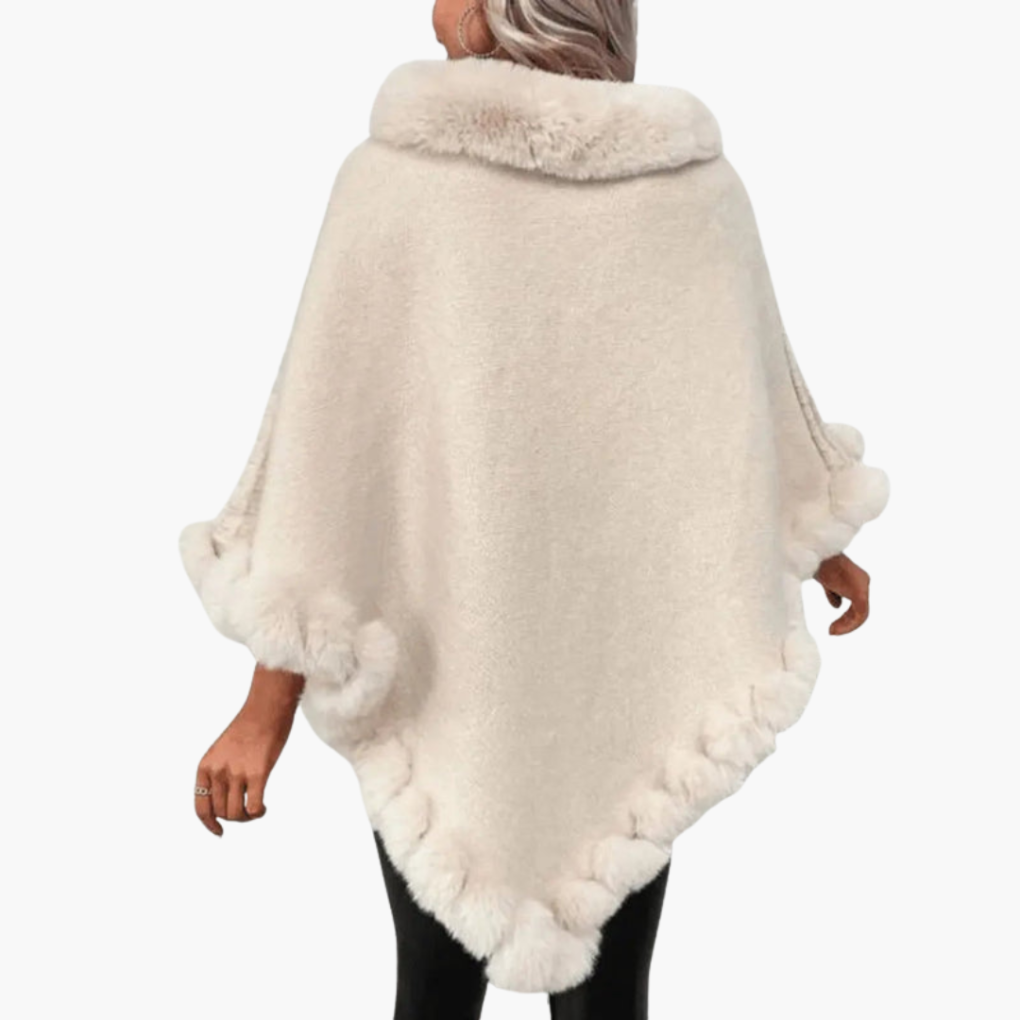 Kvindernes Strikkede Poncho med Falsk Pelskant og Oversized Pasform