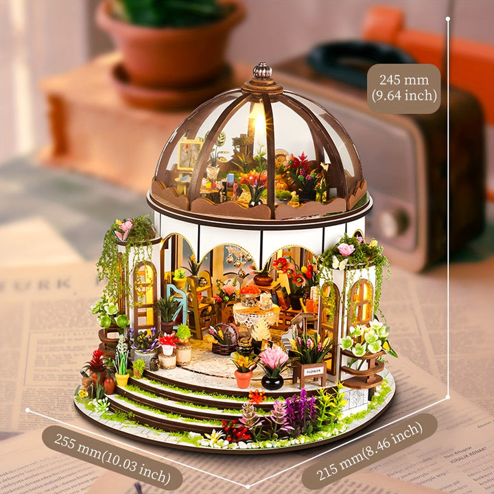 Miniature blomsterhus – 3D-trepuslespil med LED-belysning og detaljeret have