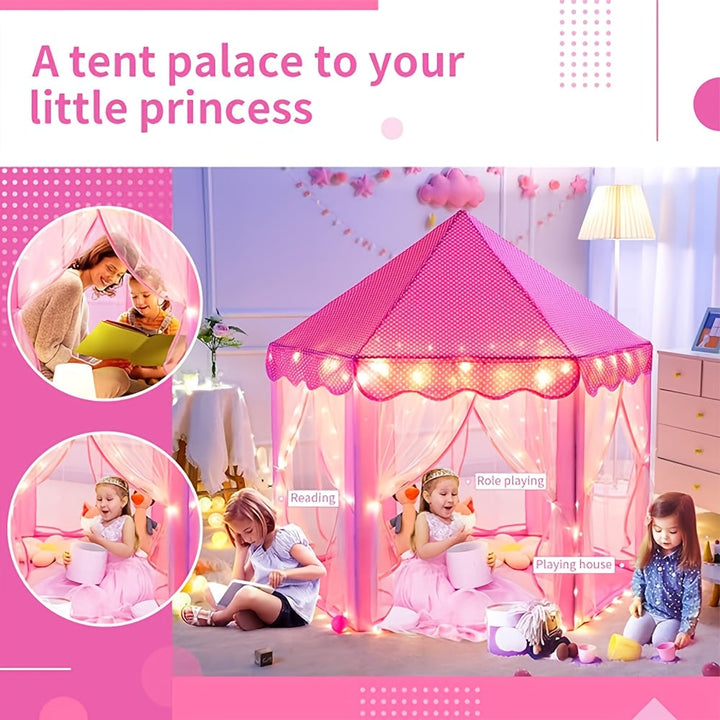 Prinsesse-legetelt med stjernebelysning – perfekt til indendørs eller udendørs leg