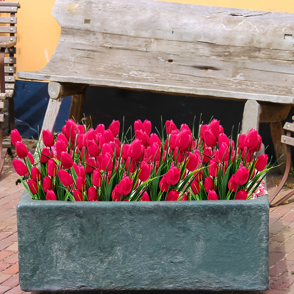 Sæt med 6 buketter kunstige tulipaner – UV-bestandige og realistiske til have- og indendørsdekoration