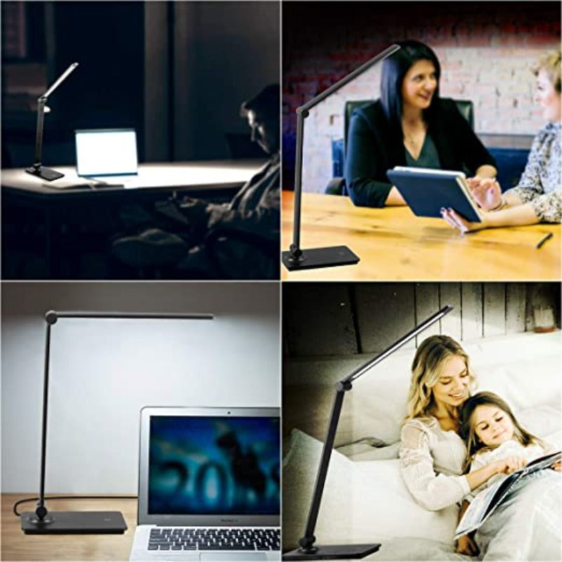 LED-skrivebordslampe, skrivebordslampe med touch-betjening og 3 lysstyrketrin, dæmpbar kontorlampe med justerbar arm, sammenklappelig bordlampe til skrivebord, soveværelse, natbord, kontor