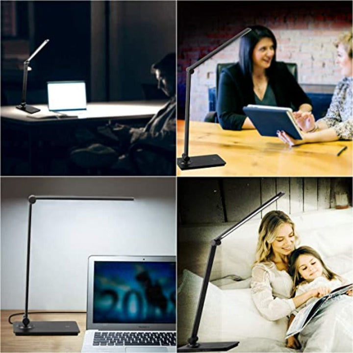 LED-skrivebordslampe, skrivebordslampe med touch-betjening og 3 lysstyrketrin, dæmpbar kontorlampe med justerbar arm, sammenklappelig bordlampe til skrivebord, soveværelse, natbord, kontor